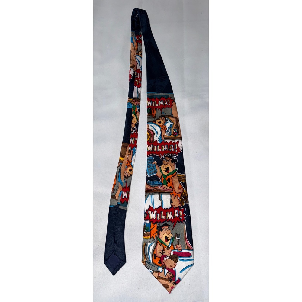 Vintage‎ 1993 Hanna-Barbera The Flintstones Fred Wilma Comic Print Silk Feel Tie